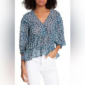 Ba&sh flowy blue summer sheer blouse XS